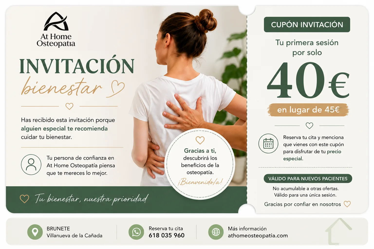 Cupón para nuevos pacientes: primera sesión por 40 euros